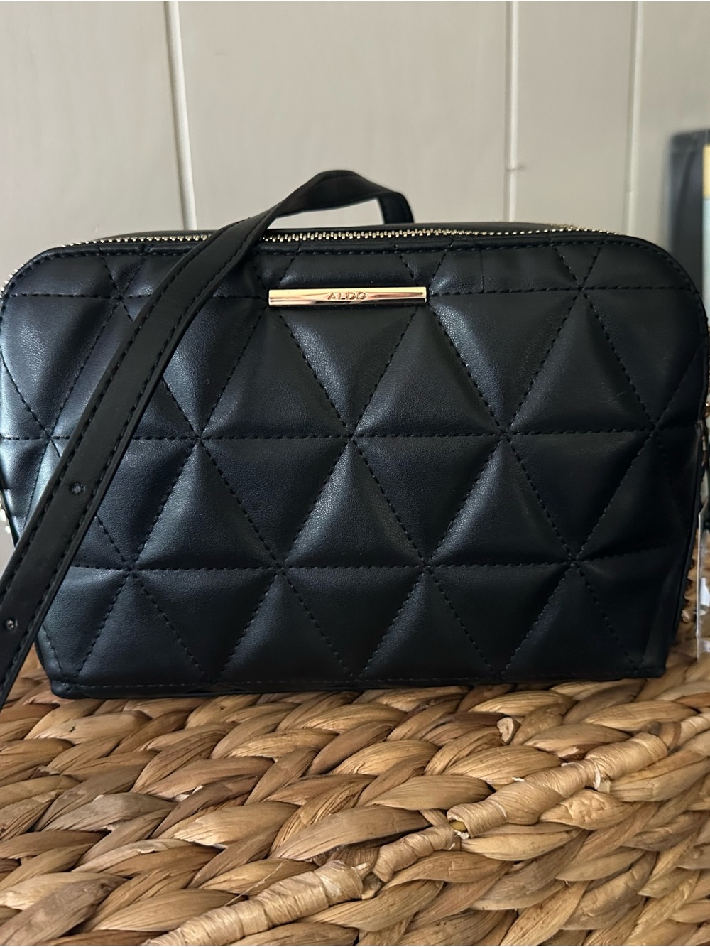 Aldo Black Quilted Crossbody with Gold Accent